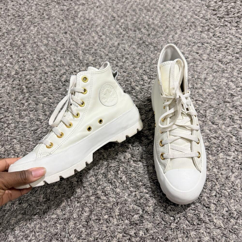 Converse All Star Lift Platform High Top Leather Shoe Sneakers White Ivory 7.5 - Picture 1 of 8